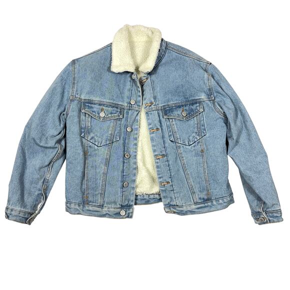 John Galt California Denim Jacket Sherpa Lined Light Wash Trucker S/M - Picture 1 of 7